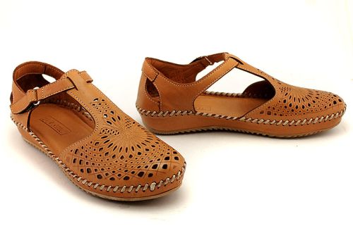 Дамски отворени обувки от естествена кожа в светло кафяво - Модел Катерина.