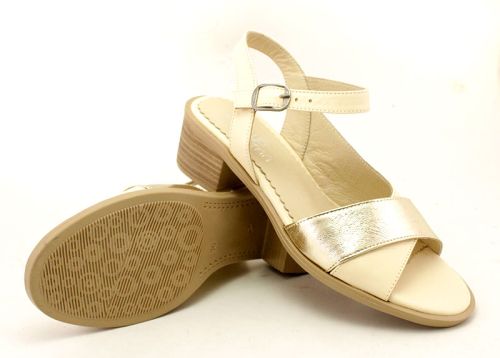 Дамски сандали от естествена кожа в бежово и златисто - Модел Евридика.