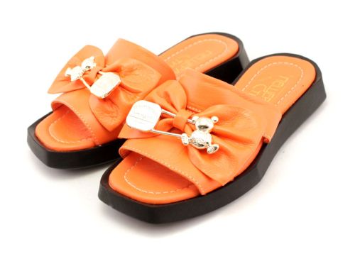 Дамски чехли от естествена кожа в оранжево - Модел Анджелина.