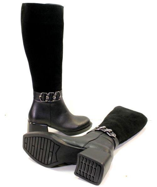 Дамски ботуши от естествена кожа и велур в черно - Модел Франсис