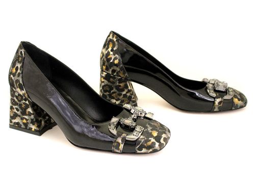 Дамски официални обувки от естествен лак в черно - Модел Лилиан.