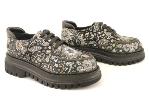 Pantofi de dama cu sireturi lacuite natural in negru - Model Gloria A.