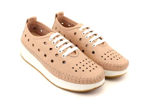 Дамски меки летни обувки от естествена кожа в розово - Модел Самира.