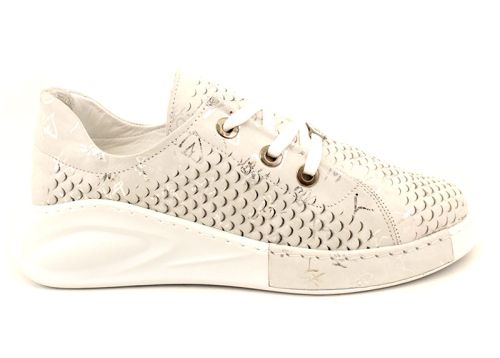 Дамски меки летни обувки от естествена кожа в светло сиво - Модел Лорън.