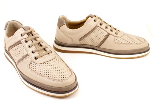 Мъжки ежедневни летни обувки от естествена кожа в бежово - Модел Атила.
