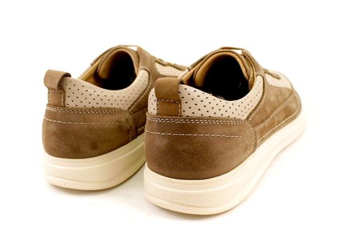 Мъжки ежедневни летни обувки от естествена кожа и набук в бежово - Модел Севар.