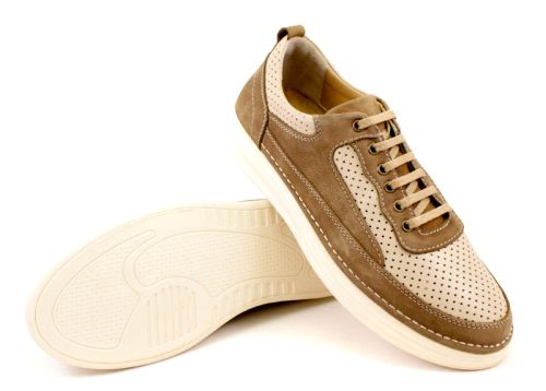 Мъжки ежедневни летни обувки от естествена кожа и набук в бежово - Модел Севар.