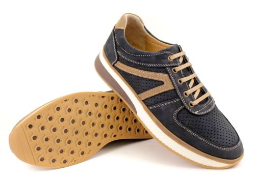 Мъжки ежедневни летни обувки от естествен набук в синьо - Модел Ахил.