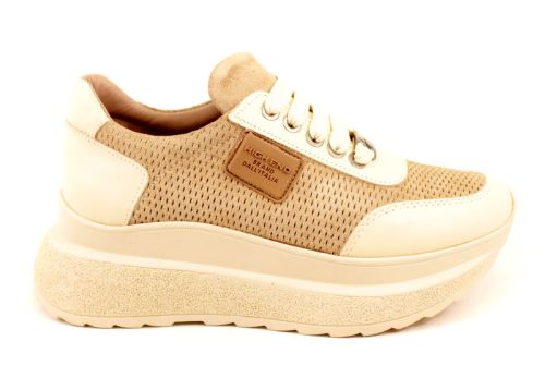 Дамски спортни обувки от естествена кожа и велур във визонено - Модел Сесил.