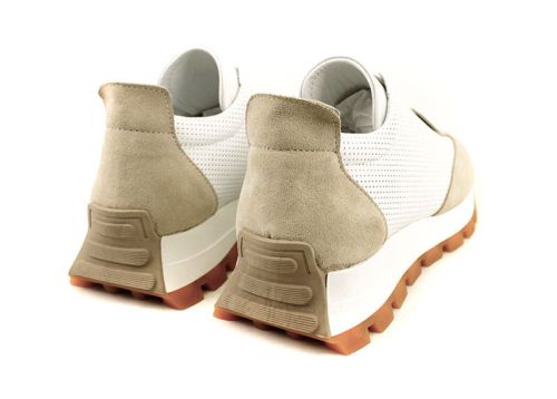 Дамски спортни обувки от естествена кожа и велур в бяло - Модел Армина.