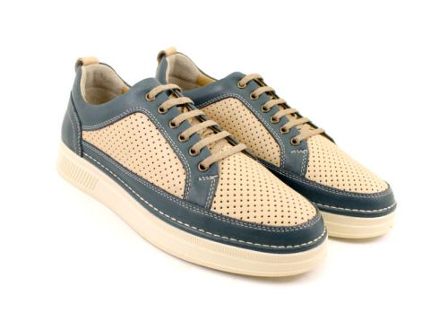 Мъжки ежедневни обувки от естествена кожа в синьо и бежово - Модел Артур
