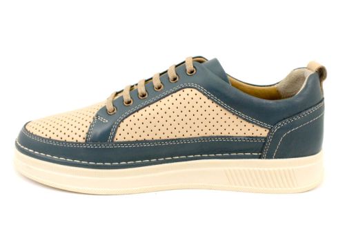 Мъжки ежедневни обувки от естествена кожа в синьо и бежово - Модел Артур