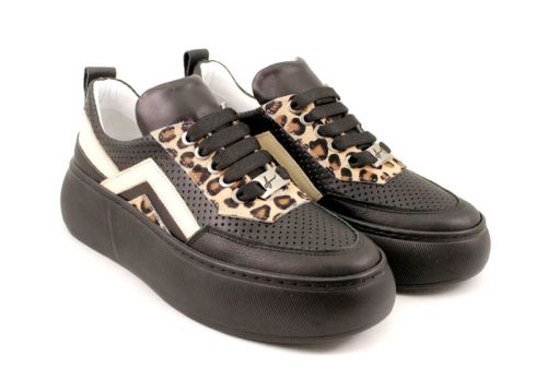 Дамски спортни обувки от естествена кожа в черно - Модел Делия