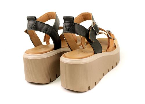 Дамски многоцветни сандали в кафяво и черно - Модел Фелиция