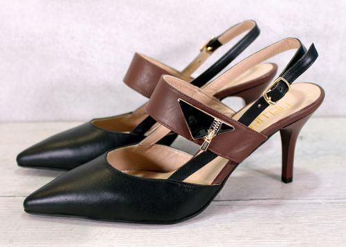 Дамски официални сандали в черно и кафяво - Модел Ема