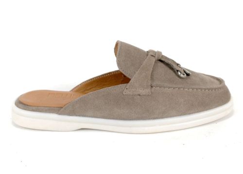Дамски велурени мокасини Duna Beige с отворен гръб