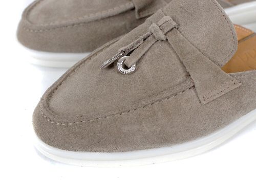 Дамски велурени мокасини Duna Beige с отворен гръб