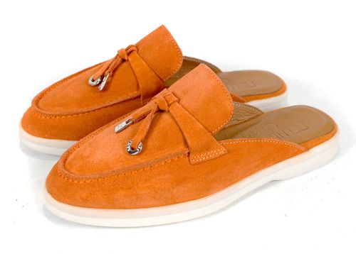 Duna Beige оранжеви дамски мокасини от велур