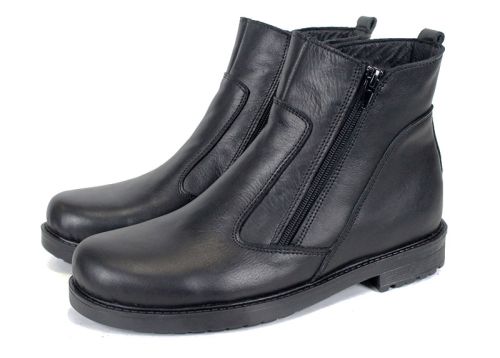 Cizme barbati de piele cu două fermoare în modelul negru Vito