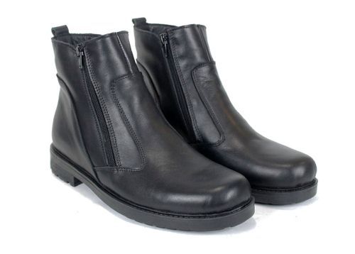 Cizme barbati de piele cu două fermoare în modelul negru Vito