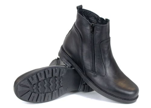 Cizme barbati de piele cu două fermoare în modelul negru Vito