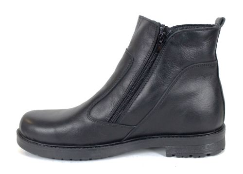 Cizme barbati de piele cu două fermoare în modelul negru Vito
