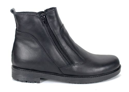 Cizme barbati de piele cu două fermoare în modelul negru Vito
