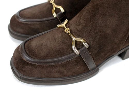 Дамски боти Eleganza от естествен тъмно кафяв велур
