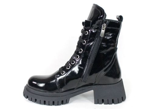 Черни дамски кубинки с връзки и ток