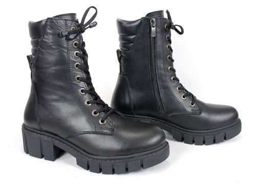 Дамски кубинки от естествена кожа – черни, с ток