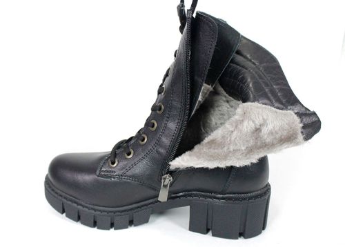 Дамски кубинки от естествена кожа – черни, с ток