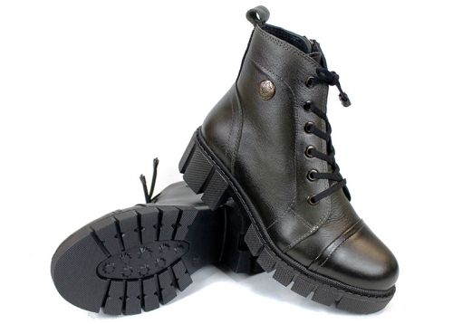 дамски кубинки Forte Ombra естествена кожа със състарен ефект и топъл хастар