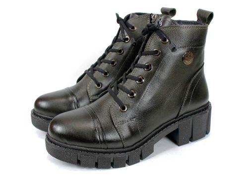 дамски кубинки Forte Ombra естествена кожа със състарен ефект и топъл хастар