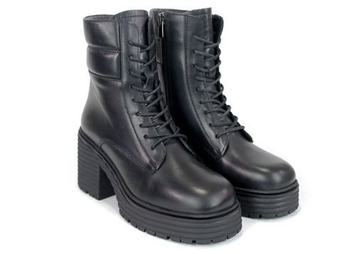 дамски боти Bruna Forte естествена черна кожа с ток и дебело зимно ходило