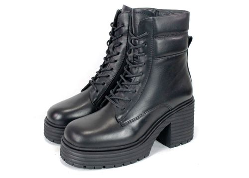 дамски боти Bruna Forte естествена черна кожа с ток и дебело зимно ходило