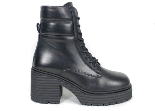 дамски боти Bruna Forte естествена черна кожа с ток и дебело зимно ходило