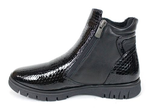 дамски ниски боти Velina Forte от естествен лак и кожа, с плюшен хастар и два ципа