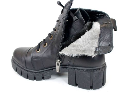 дамски ниски боти Forte Ombra естествена кожа черни