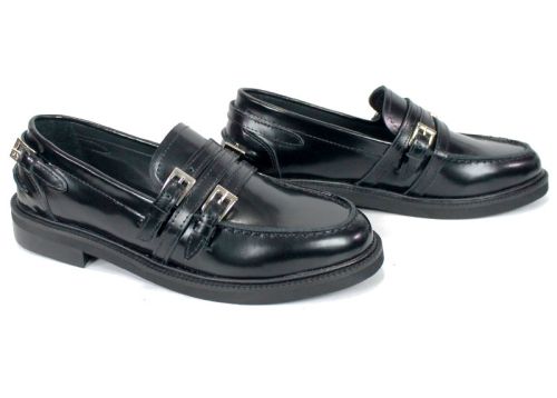 дамски обувки Nobile Passo черна естествена кожа лоуфър