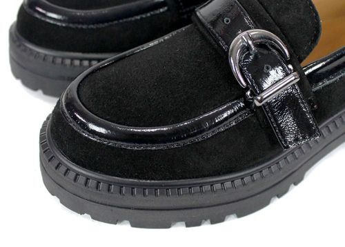 модерни дамски лоуфъри с дебело ходило черни