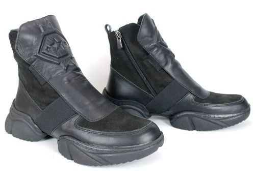 Дамски боти Stella Move от естествена кожа и велур, черни