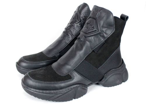 Дамски боти Stella Move от естествена кожа и велур, черни