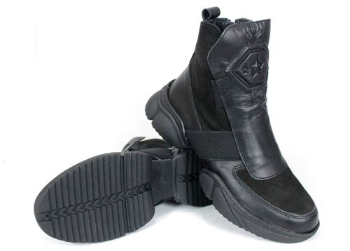 Дамски боти Stella Move от естествена кожа и велур, черни