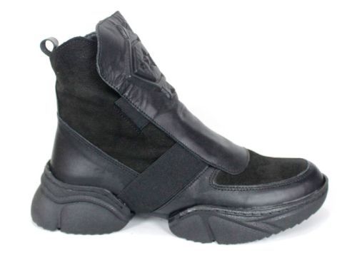 Дамски боти Stella Move от естествена кожа и велур, черни