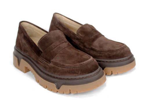 дамски обувки aurora line тъмно кафяв велур