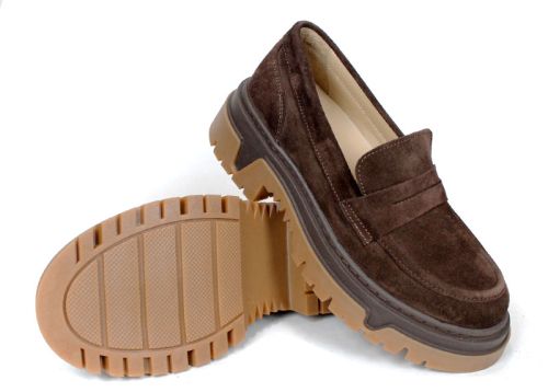 дамски обувки aurora line тъмно кафяв велур