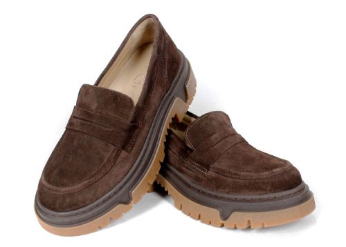 дамски обувки aurora line тъмно кафяв велур