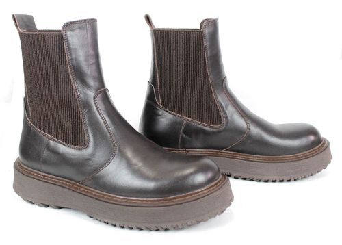 дамски боти Nordéa, естествена кожа, тъмно кафяви, Челси модел, топъл хастар, Old Money стил