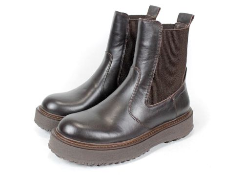 дамски боти Nordéa, естествена кожа, тъмно кафяви, Челси модел, топъл хастар, Old Money стил