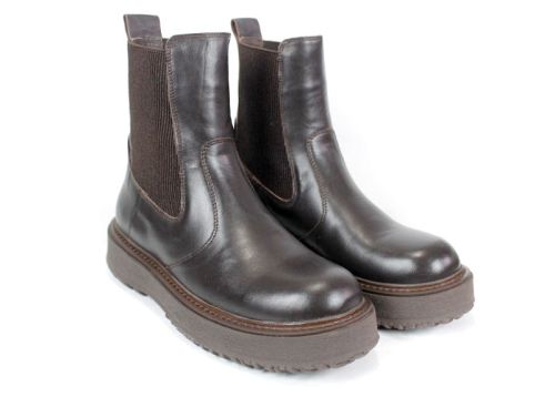 дамски боти Nordéa, естествена кожа, тъмно кафяви, Челси модел, топъл хастар, Old Money стил